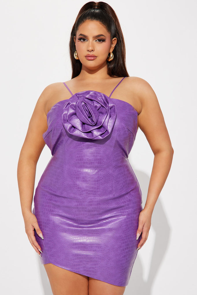 Fleur Faux Leather Mini Dress - Purple