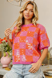 Checkered Short Sleeve Sequin Sweater