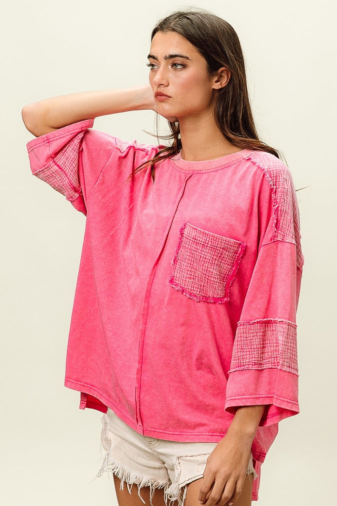 Fuchsia High-Low Washed T-Shirt
