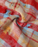 Colorblock Plaid Print Distressed Hooded Coat Shacket