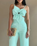 Floral Pattern Pocket Design Hollow Out Jumpsuit