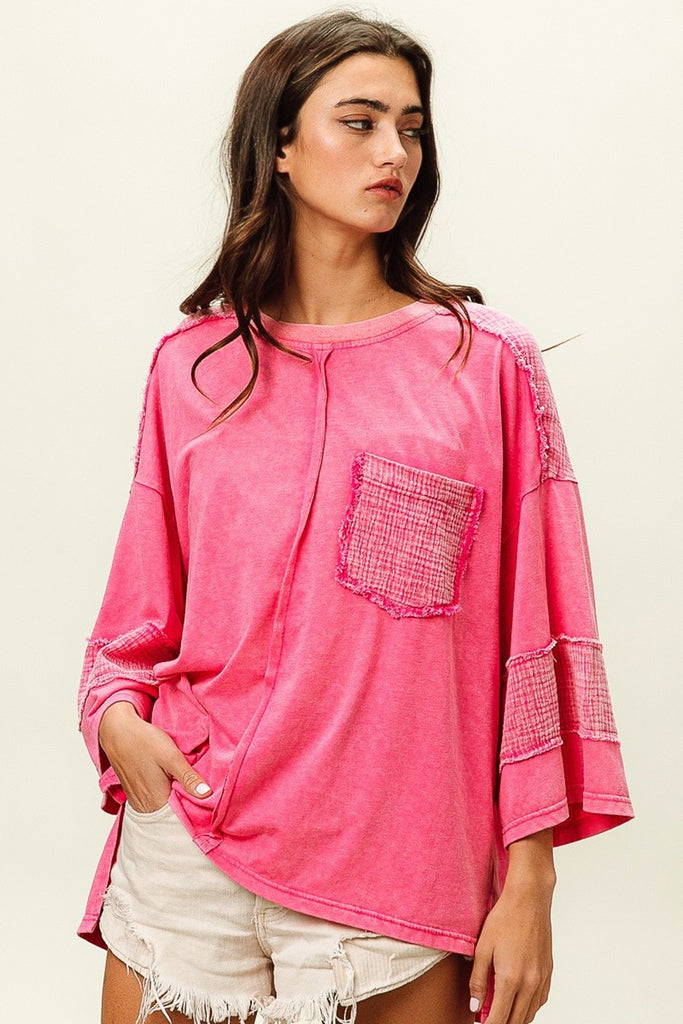 Fuchsia High-Low Washed T-Shirt