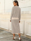 2 Piece Skirts Sets For Women Fall Fashion 2025 Striped Sweater Midi Dress Knit Lounge Travel Outfits Winter Clothes