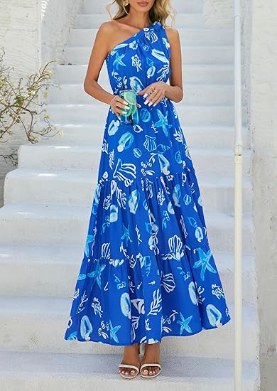 long sun dresses Women's Summer Floral One Shoulder Maxi Dress Knot Ruffle Boho Beach V – Divahotcouture What are Mrs. Roper Size:34x31.5 Lenago Sundress for Women RED PLUS SIZE PROM GOWN