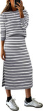 2 Piece Skirts Sets For Women Fall Fashion 2025 Striped Sweater Midi Dress Knit Lounge Travel Outfits Winter Clothes