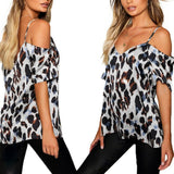 Women Blouse Plus Sizewomens Tops And Blouses Ladies Summer Leopard Print Cold Shoulder Blouse Tees Shirt (upto 5XL)