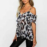 Women Blouse Plus Sizewomens Tops And Blouses Ladies Summer Leopard Print Cold Shoulder Blouse Tees Shirt (upto 5XL)