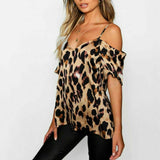 Women Blouse Plus Sizewomens Tops And Blouses Ladies Summer Leopard Print Cold Shoulder Blouse Tees Shirt (upto 5XL)