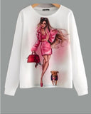 Barbie DOLL Fashion Print Sweatshirt walking the walk with her fashionable dog(Only one left in stock !)