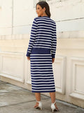 2 Piece Skirts Sets For Women Fall Fashion 2025 Striped Sweater Midi Dress Knit Lounge Travel Outfits Winter Clothes