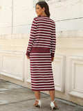 2 Piece Skirts Sets For Women Fall Fashion 2025 Striped Sweater Midi Dress Knit Lounge Travel Outfits Winter Clothes