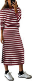 2 Piece Skirts Sets For Women Fall Fashion 2025 Striped Sweater Midi Dress Knit Lounge Travel Outfits Winter Clothes