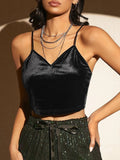 Sexy Butterfly Embroidery Mesh Velvet Cami Top Women Club Solid V-neck Sleeveless Spaghetti Strap Crop party top