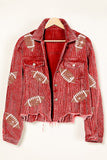 New Sports Casual Corduroy Jacket Woman Retro Turn-down Collar Splicing Football Sequins Spring Autumn Tassel Jacket for Women