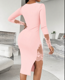 Womens One Shoulder Lace Insert Slit Bodycon Dress Cocktail Partywear