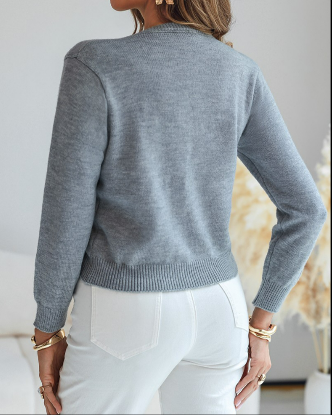 Floral Applique & Pearls Decor Round Neck Single Breasted Knit Cardigan Casual Sweater Coat