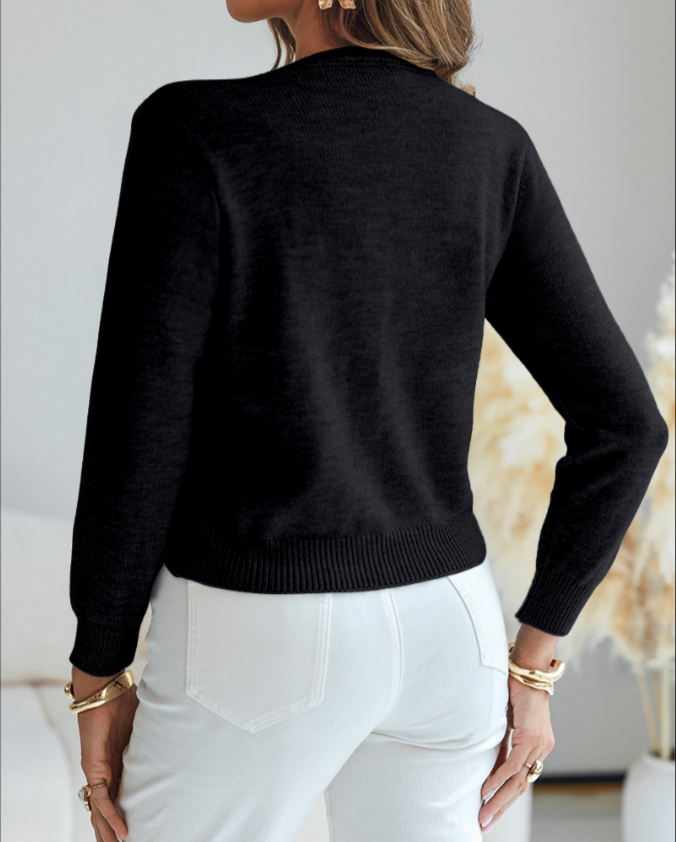 Floral Applique & Pearls Decor Round Neck Single Breasted Knit Cardigan Casual Sweater Coat
