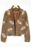 New Sports Casual Corduroy Jacket Woman Retro Turn-down Collar Splicing Football Sequins Spring Autumn Tassel Jacket for Women