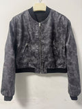 Women Bomber Jacket Chic Cropped Leather Short Coat Female Stand Collar Gothic Racing Jackets Biker Motorcycle Outerwear