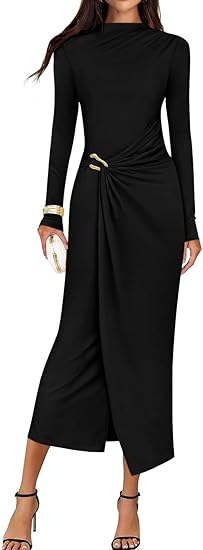 bodycon fishnet dress Off-Shoulder Long Sleeve Bodycon Maxi Dress – Montret main image 0