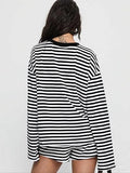 Women Striped 2 Piece Outfits Long Sleeve Sweatshirt Lounge Shorts Set Casual Color Block Matching Sets