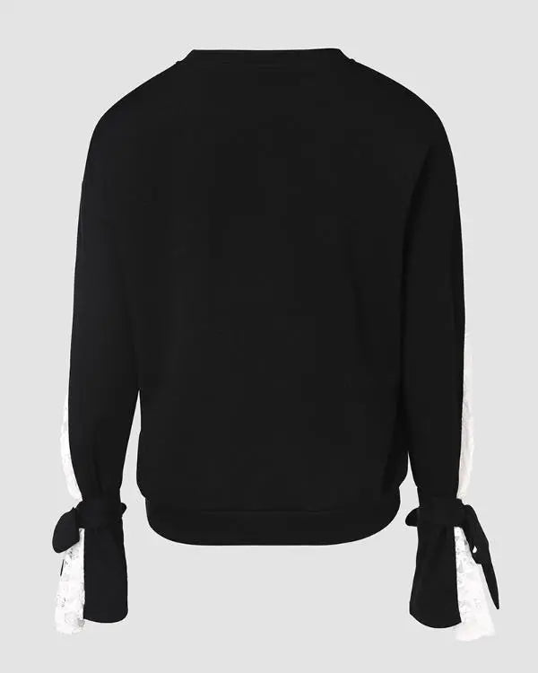 Colorblock Floral Pattern Lace Patch Sweatshirt