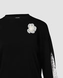 Colorblock Floral Pattern Lace Patch Sweatshirt