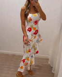 Floral Print Asymmetrical Hem Ruffles Square Neck Dress