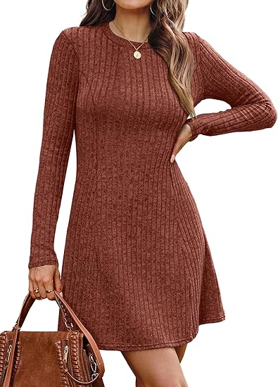 Fall Dresses for Women  Long Sleeve Crew Neck Sweater Dress