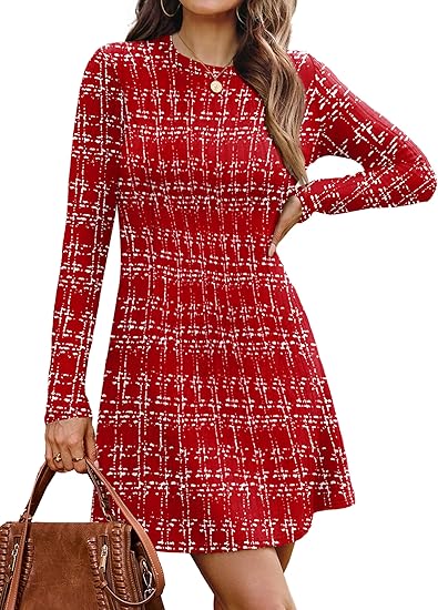 Fall Dresses for Women  Long Sleeve Crew Neck Sweater Dress