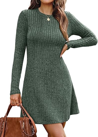 Fall Dresses for Women  Long Sleeve Crew Neck Sweater Dress