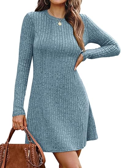 Fall Dresses for Women  Long Sleeve Crew Neck Sweater Dress