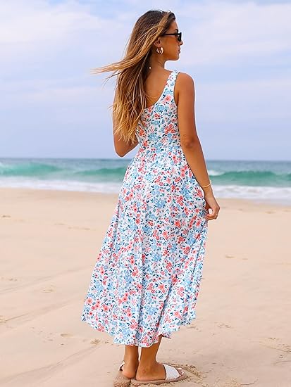 Midi Dresses for Women 2026 Spring Square Neck Tank Sleeveless A Line – Divahotcouture