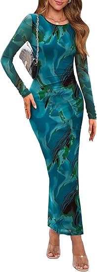 Women's Bodycon Maxi Dress Fall Fashion Long Sleeve Floral Print Tight – Divahotcouture