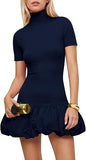 Women Sexy Bodycon Dresses Turtleneck Short Sleeve Mini Dresses Mock Neck Bubble Dress Homecoming Dresses Party Dress