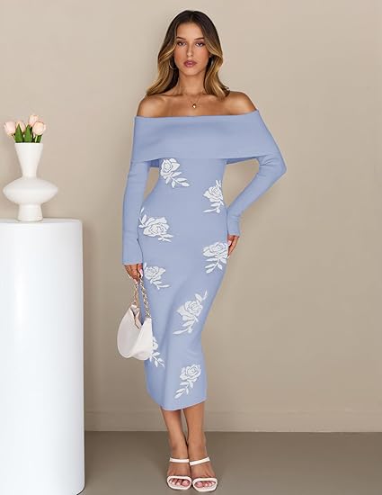 Women's Winter Off Shoulder Bodycon Sweater Dress 2026 Spring Formal L – Divahotcouture