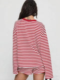 Women Striped 2 Piece Outfits Long Sleeve Sweatshirt Lounge Shorts Set Casual Color Block Matching Sets