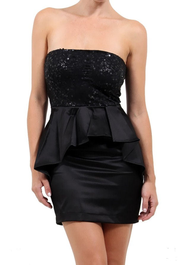 Black Sequin Peplum Dress