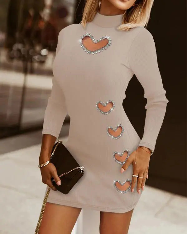 Hollow Heart Rhinestone Bodycon Dress – Divahotcouture