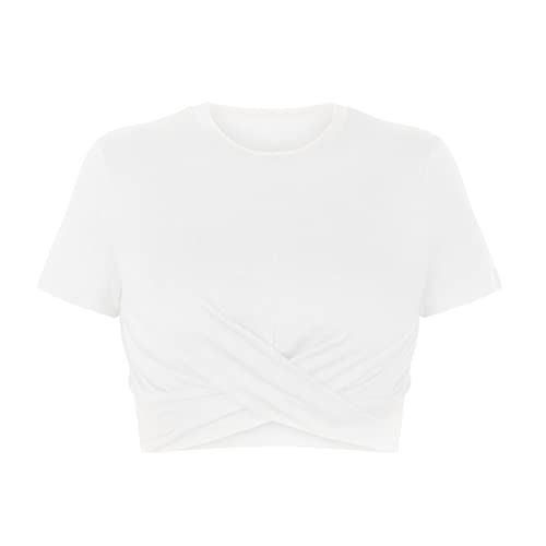 Criss Cross Crop Tops for Women Trendy Short Sleeve Workout Casual Summer Teen Girls Cropped T-Shirts Blouse (Green, M)