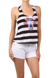 Stripe Sequin Heart Print Hi Low Tank Top