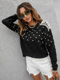 Solid Pearl Rib-Knit Sweater