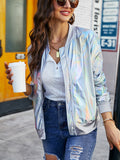 Silver Holographic Zip Up Bomber Jacket