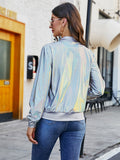 Silver Holographic Zip Up Bomber Jacket