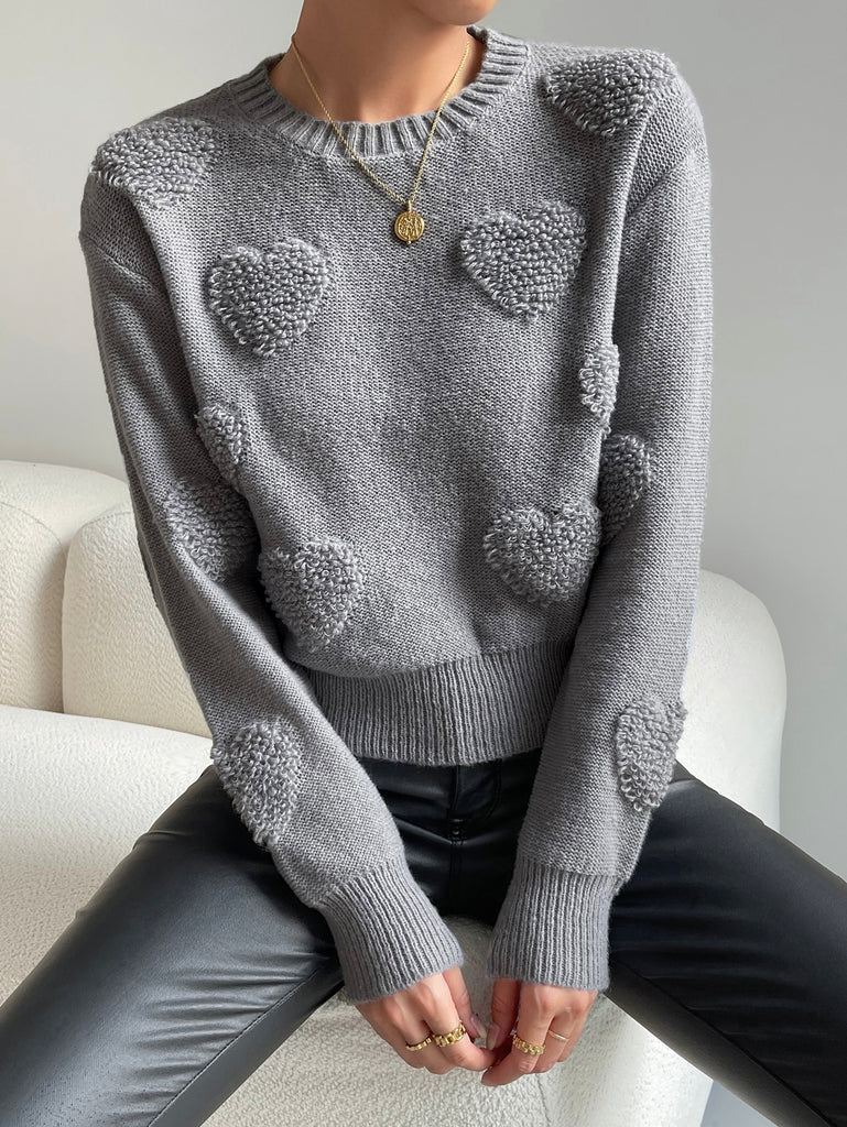Heart Knit Drop Shoulder Sweater