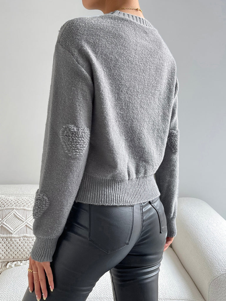 Heart Knit Drop Shoulder Sweater