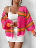 Qutie Plus Striped Pattern Lantern Sleeve Cardigan