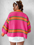 Qutie Plus Striped Pattern Lantern Sleeve Cardigan