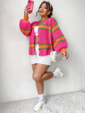 Qutie Plus Striped Pattern Lantern Sleeve Cardigan