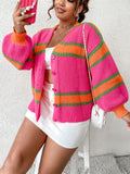 Qutie Plus Striped Pattern Lantern Sleeve Cardigan